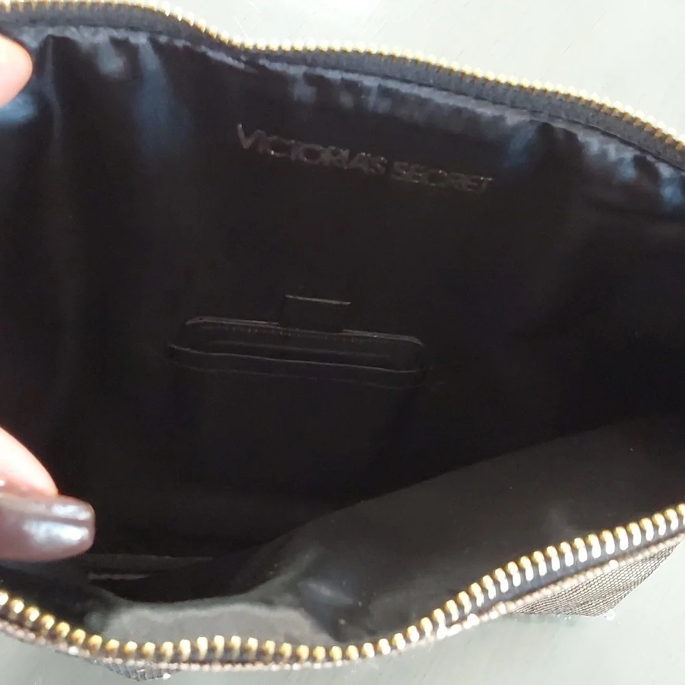 Victoria's Secret Gold Metallic Shimmer Clutch Bag Top Zip Mirror inc. Sz.Large